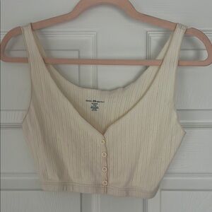 Brandy Melville Cream Ribbed Sleeveless Crop Top